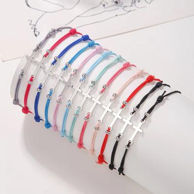 12 PCS New Alloy Cross Elastic Bracelets For Women and Men's Fashionable And Simple Adjustable Rubber Rope Bracelet Set