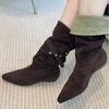 Pointed Toe Women's Boots Flats Designer Suede Gothic Shoes Fad Winter Chelsea Boots New Walking Dress Trend Mujer Botas