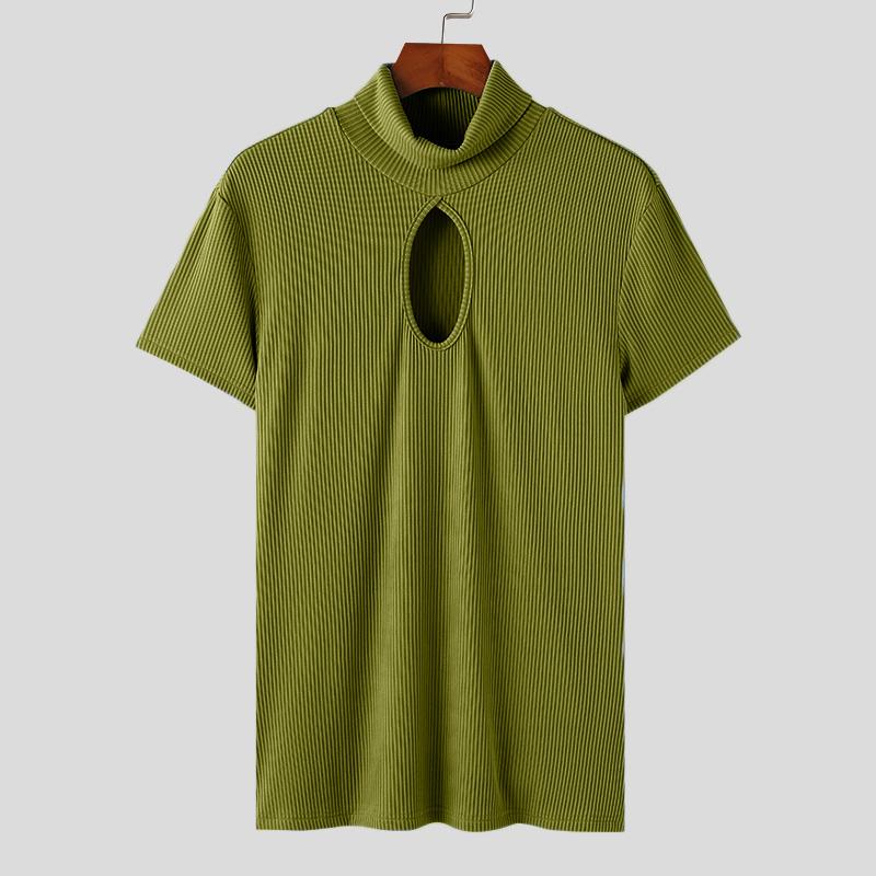 

INCERUN Мужские топы с коротким рукавом и вырезами, облегающие трикотажные футболки 2XL зелёный