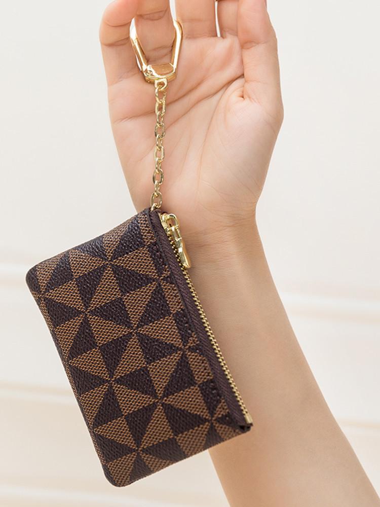 Mini Zipper Coin Purse: Plaid & Pinwheel Pattern Wallet for Women, Versatile Card Holder Bag