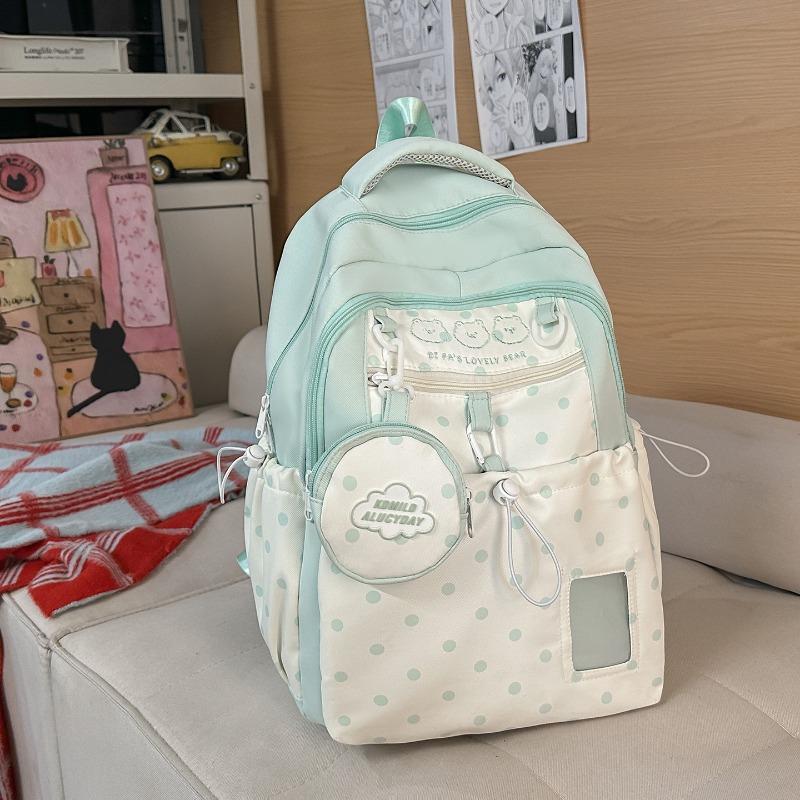 School bag women's new college style Japanese fresh cartoon polka dot backpack junior high school students lightweight travel backpack