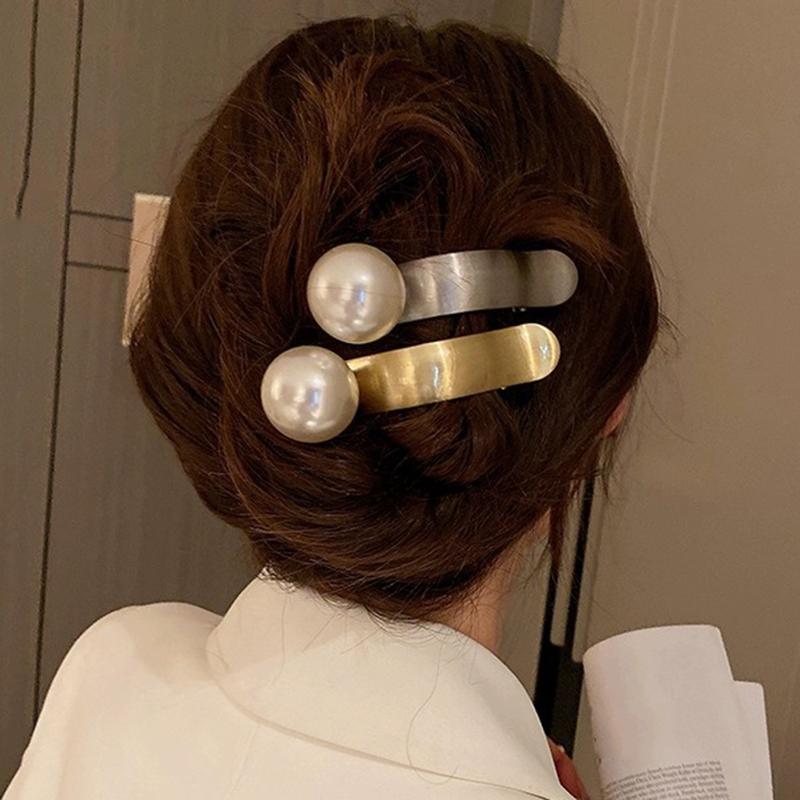Fashion Metal Pearl Hair Clip Temperament Duckbill Grip Clip  Hairpin Hair Styling Tools Women Girls Hair Accessories Barrette