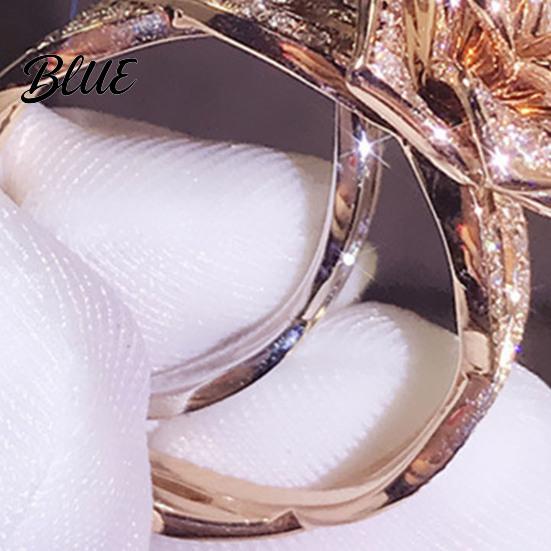 Exquisite Flower Ring Women Rose Cubic Zirconia Hypoallergenic Alloy Sparkling