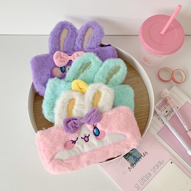 Kawaii Cartoon Plush Rabbit Pen Bag High-Capacity Multi-Function Stationery Case Cute Storage Bag For Student School Supplies