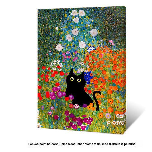 Water Lily & Starry Night Abstract Cat Art: Colorful Wall Hanging for Bedroom & Living Room