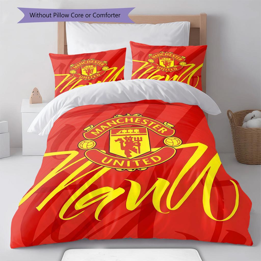 Man Utd Bedding Quilt Set Quilt Cover Pillowcase Home Decoration Birthday Gift (1 * Duvet Cover + 2 * Pillowcase, Without Core)