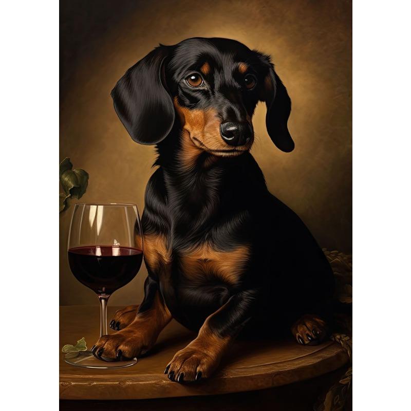 Vintage Dog Portraits Posters and Prints French Bulldog German Shepherd with Red Wine Wall Art Canvas Painting Home Room Decor