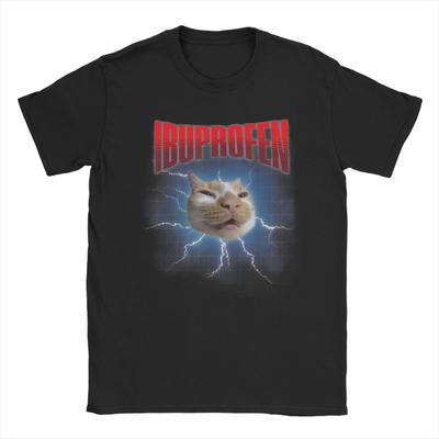 Coole Lustige Ibuprofen Katze Urkomische Katzen Meme T-Shirts für Männer Frauen Rundhals Baumwoll T-Shirts Kurzarm Tees Übergrößen Tops