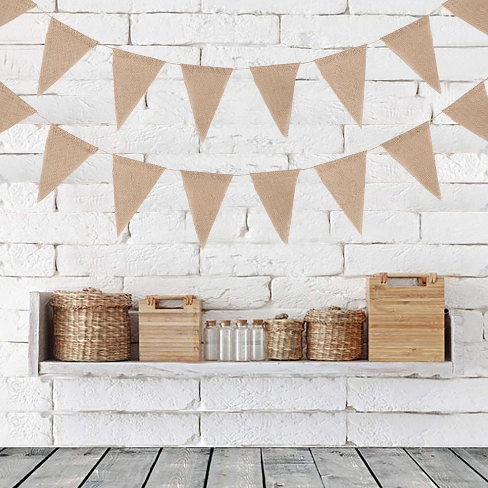Burlap Flags Banner Triangle Bunting Flags Pennant Banner Brown Flags String Party Hanging Decor Supplies for Celebration
