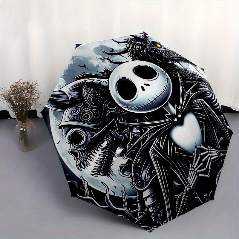 1 Automatisches Öffnen Jack Skellington, Albtraum vor Weihnachten Thema Bunter 8-Rippen Tragbarer Regenschirm für Männer und Frauen, Ein Kompakter Pendlerbegleiter