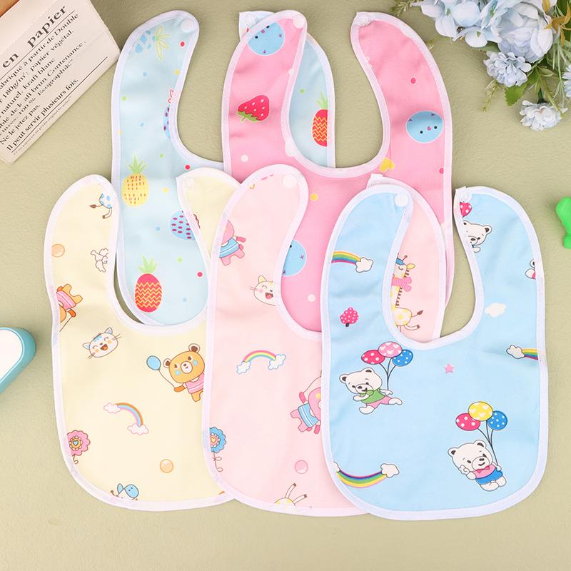 2/5Pcs Baby Cartoon Snap Waterproof Bib Super Soft Baby Bib Newborn Crystal Velvet Saliva Towel