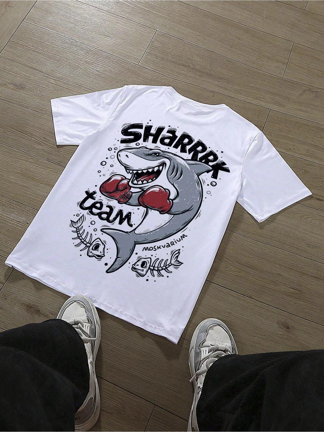 

Shark Cotton TShirt Cool Casual Style Men Fitness Muscle White Graphic Tee Shirt - Men s Summer Cotton Graphic Tee S разноцветный