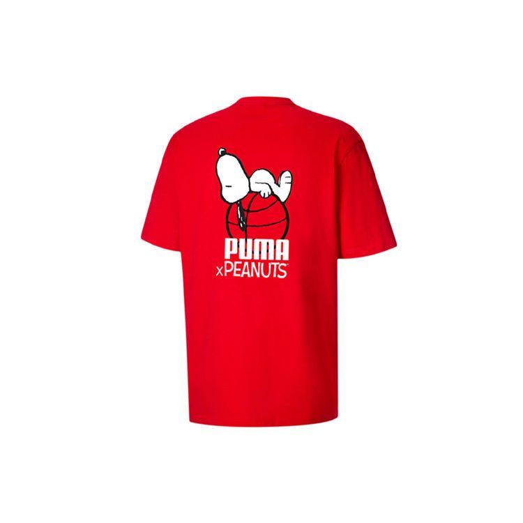 PUMA Cartoon Snoopy Letter Print Crew Neck Short Sleeve T-Shirt Men Tops Red 530616-11