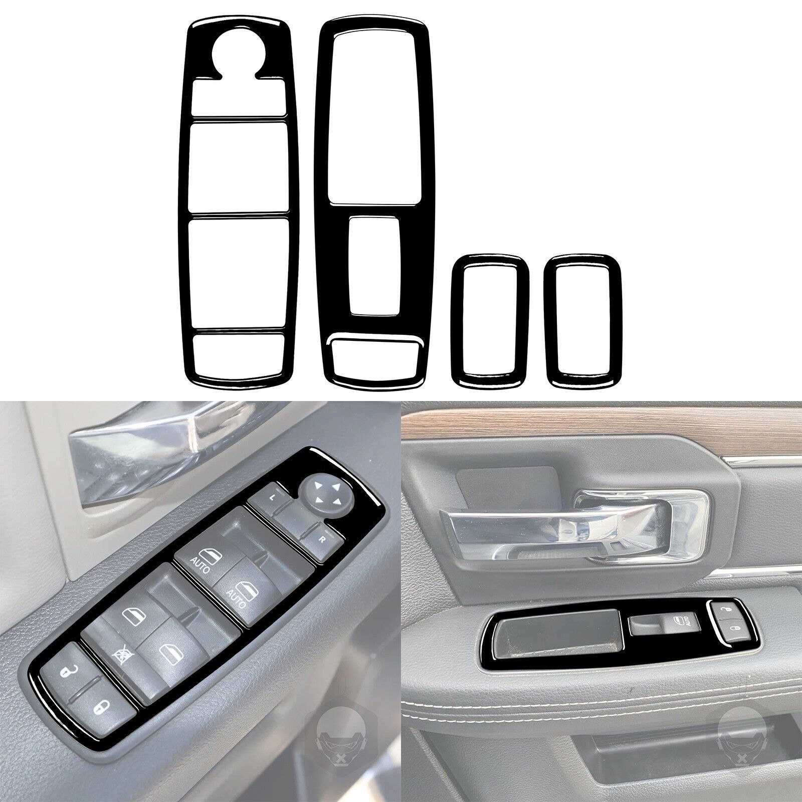 4Pcs Glossy Piano Black Window Lift Switch Cover For RAM 1500 2500 3500 2013-15