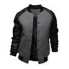 Men's 2019 Leather Sleeve Patchwork Baseball Jacket with Large Pockets & Stand Collar
