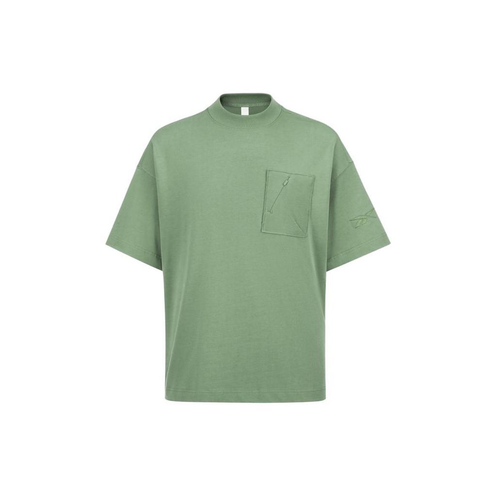 Reebok Beats Pocket Tee Solid Color Knitted Half High Neck Loose Short Sleeve T-Shirt Unisex Tops Green 23RCS421UGL2