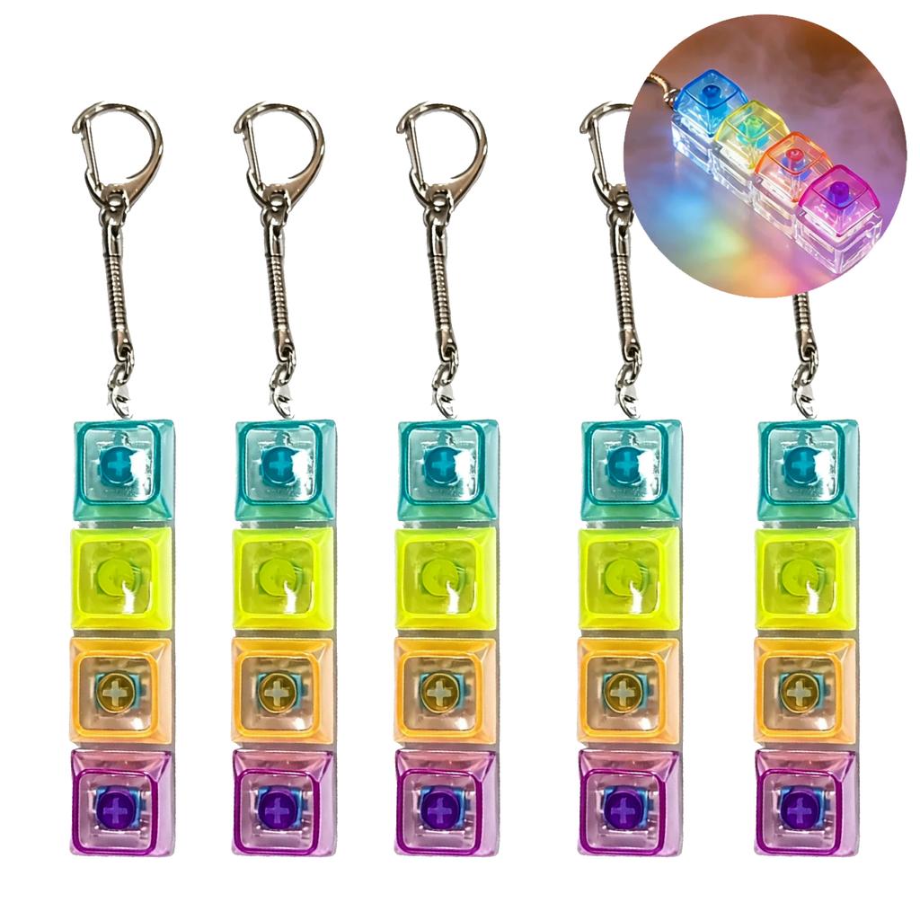 High Quality 5Pcs Multi-Style Light Up Keycap Keychain, Stress Relief Click Fidget Toy, Portable Desk Accessory Birthday Gift