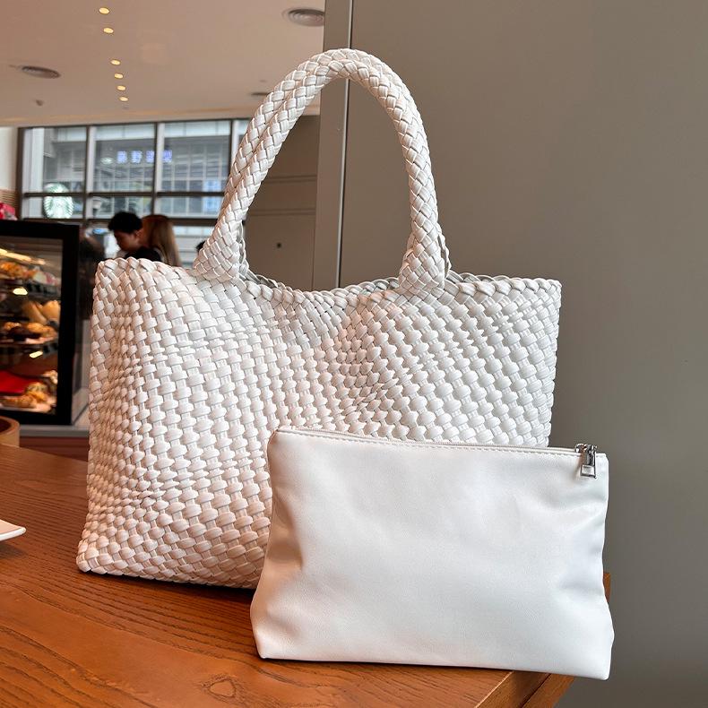 

Стильная вместительная портативная тканая сумка: Идеальная сумка для пляжа и рынка от Mommy s белый