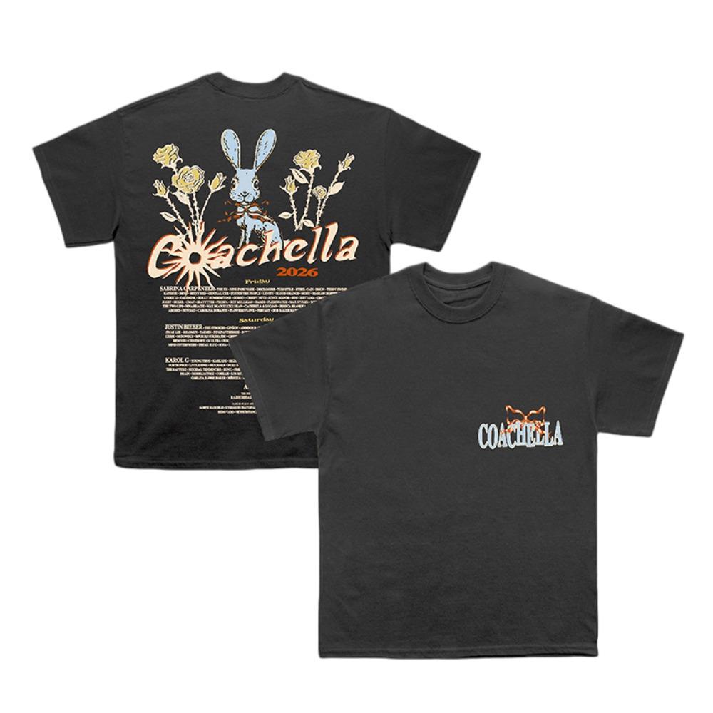 T-shirt Festival Musicale Coachella Uomo e Donna Estate Abbigliamento in Cotone Moda Girocollo Manica Corta Top