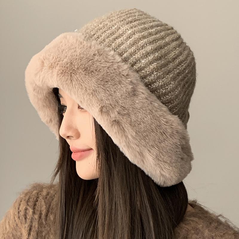

Winter Outdoor Fashion Knitted Hat Cute Bow Thickened Fluff Hat New Thermal Hat хакі