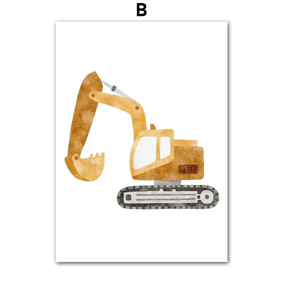 Obraz na płótnie Kreskówkowy Traktor Wózek widłowy Dźwig Samochód inżynieryjny Cytaty o marzeniach Plakat Druk Sztuka ścienna w stylu nordyckim Dekoracja pokoju dziecięcego