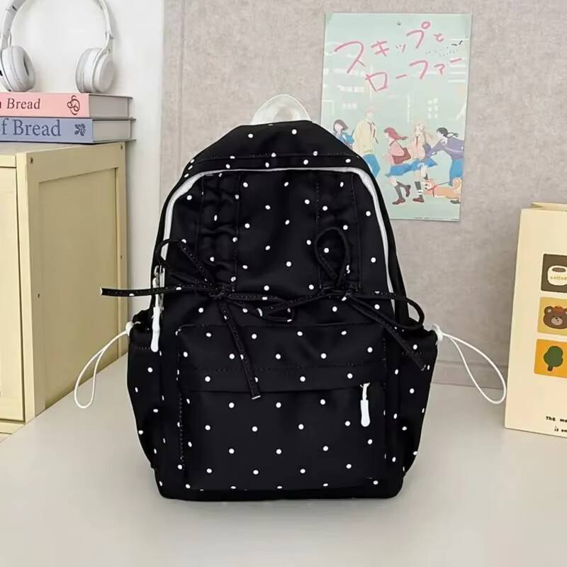 New Y2k Cute Polka Dot Backpack Sweet Girl Bow Small Knapsack Large Capacity Students Schoolbag Women's Fashion Outdoor Rucksack