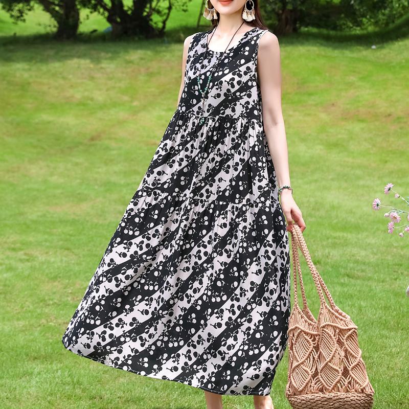 Vestido sin mangas de talla grande para mujer, vestidos largos casuales sueltos, ropa de verano vintage