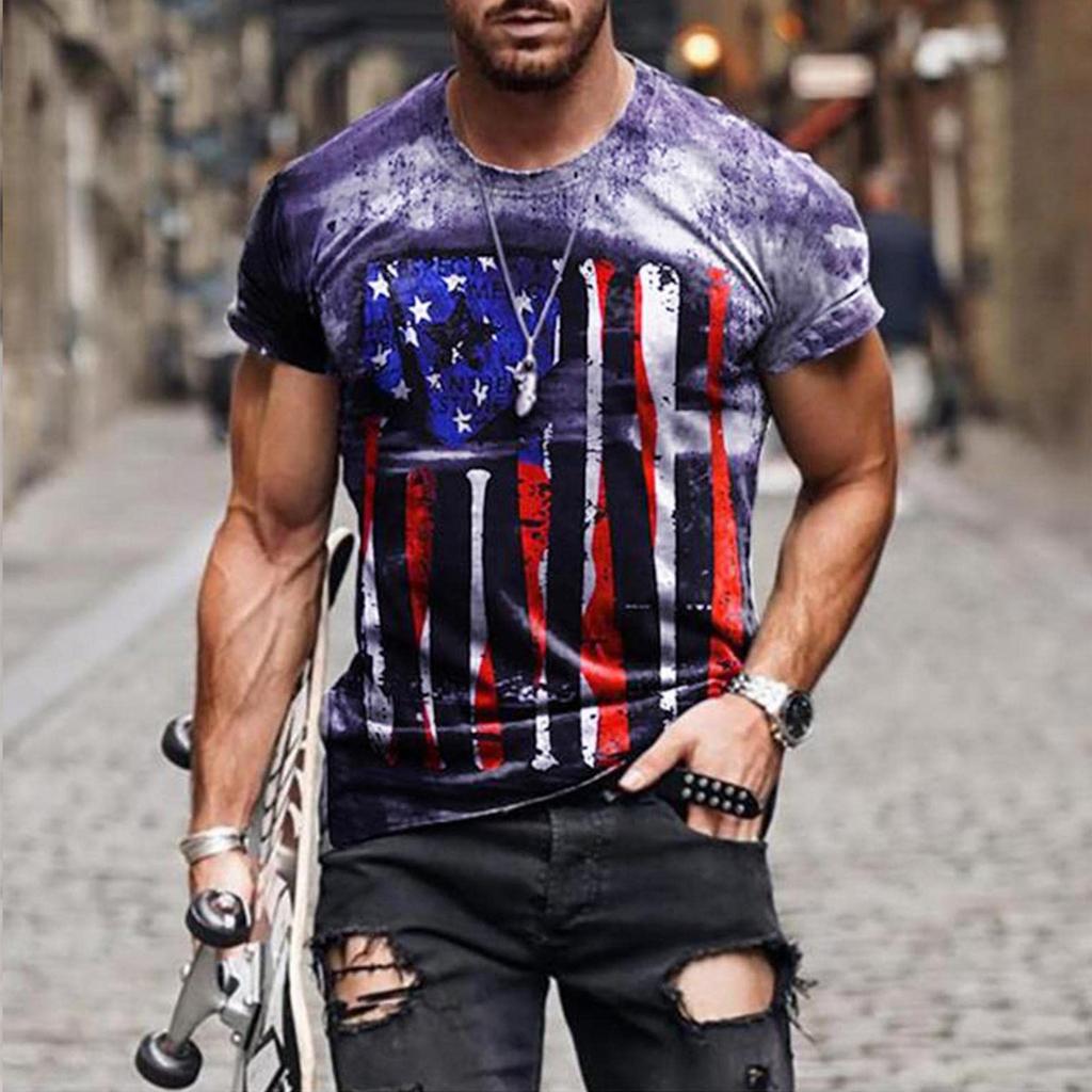 T-Shirts für Herren, Herren-T-Shirt mit amerikanischer Flagge, patriotisches T-Shirt, kurzärmelig, für Workout, Muskel-T-Shirts