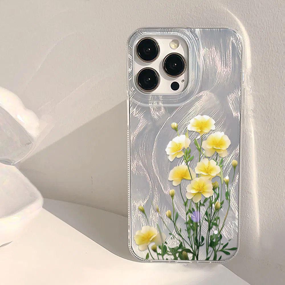 Flower Phone Case For iPhone 16 11 13 15 Pro Max 14 Plus 12 14promax 13promax 16E X XR 7 8 Silicone Shine Covers