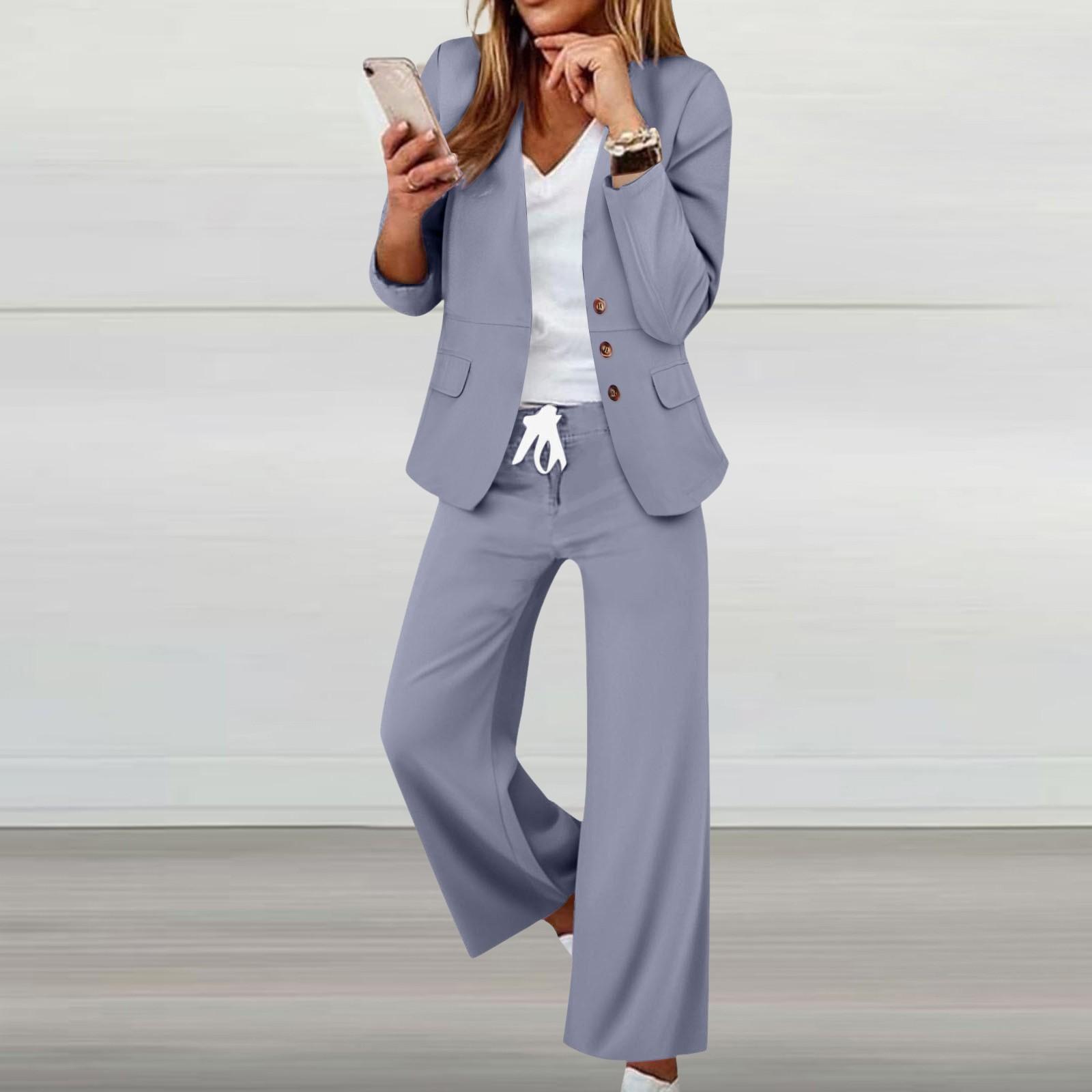 

Женский элегантный приталенный пиджак, формальные рабочие брюки, комплект пальто с лацканами из 2 предметов XL светло-синий