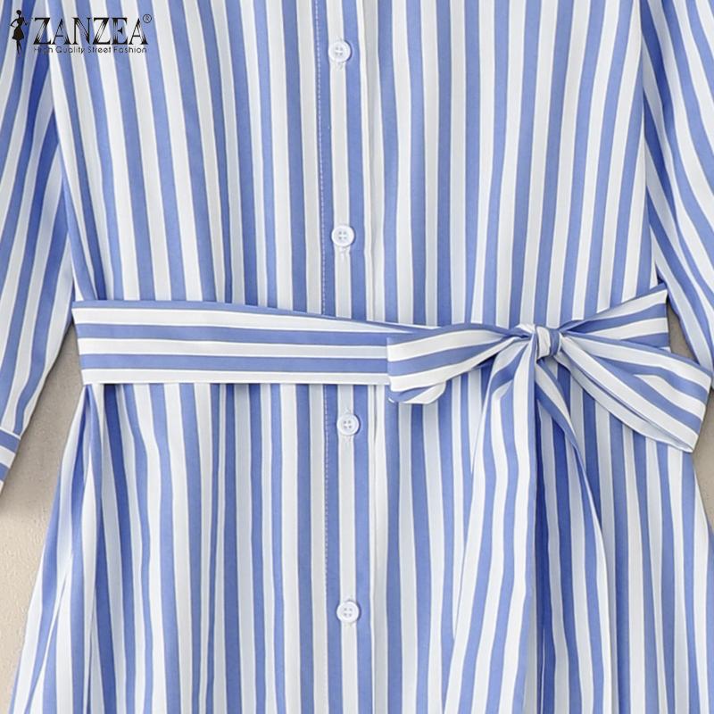 ZANZEA Women Turn Down Collar Casual 3/4 Sleeve Long Shirt Dress