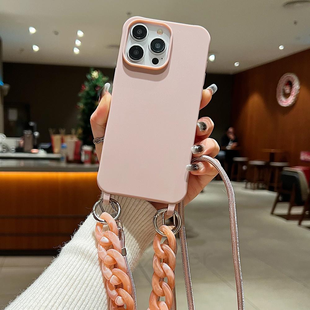 Crossbody Lanyard Cord Soft Acrylic Bracelet Case For iPhone 17 16 15 Pro Max 14 Plus 13 12 Liquid Silicone Shockproof Cover