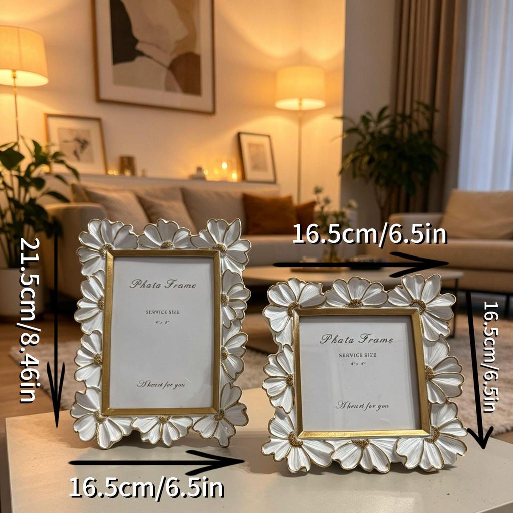 Cornice Portafoto Francese Vintage in Rilievo: Oro, Argento e Bianco, Resina di Alta Gamma, Doppia Dimensione per Decorazione della Camera da Letto o della Scrivania.