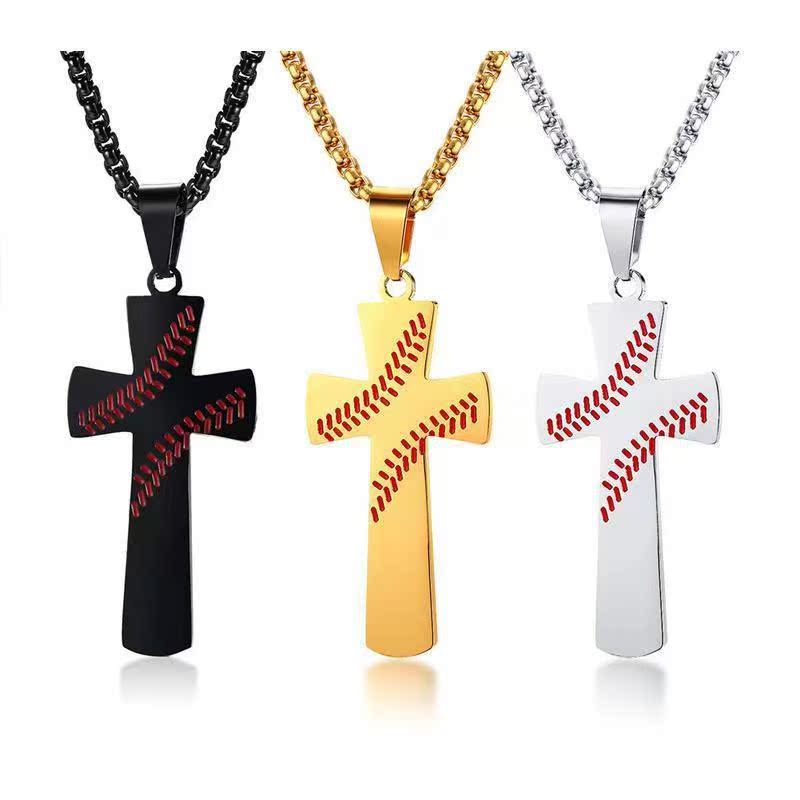 European and American Sports Trend Men's Scripture Hemisphere Cross Necklace Titanium Steel Men's Jewelry