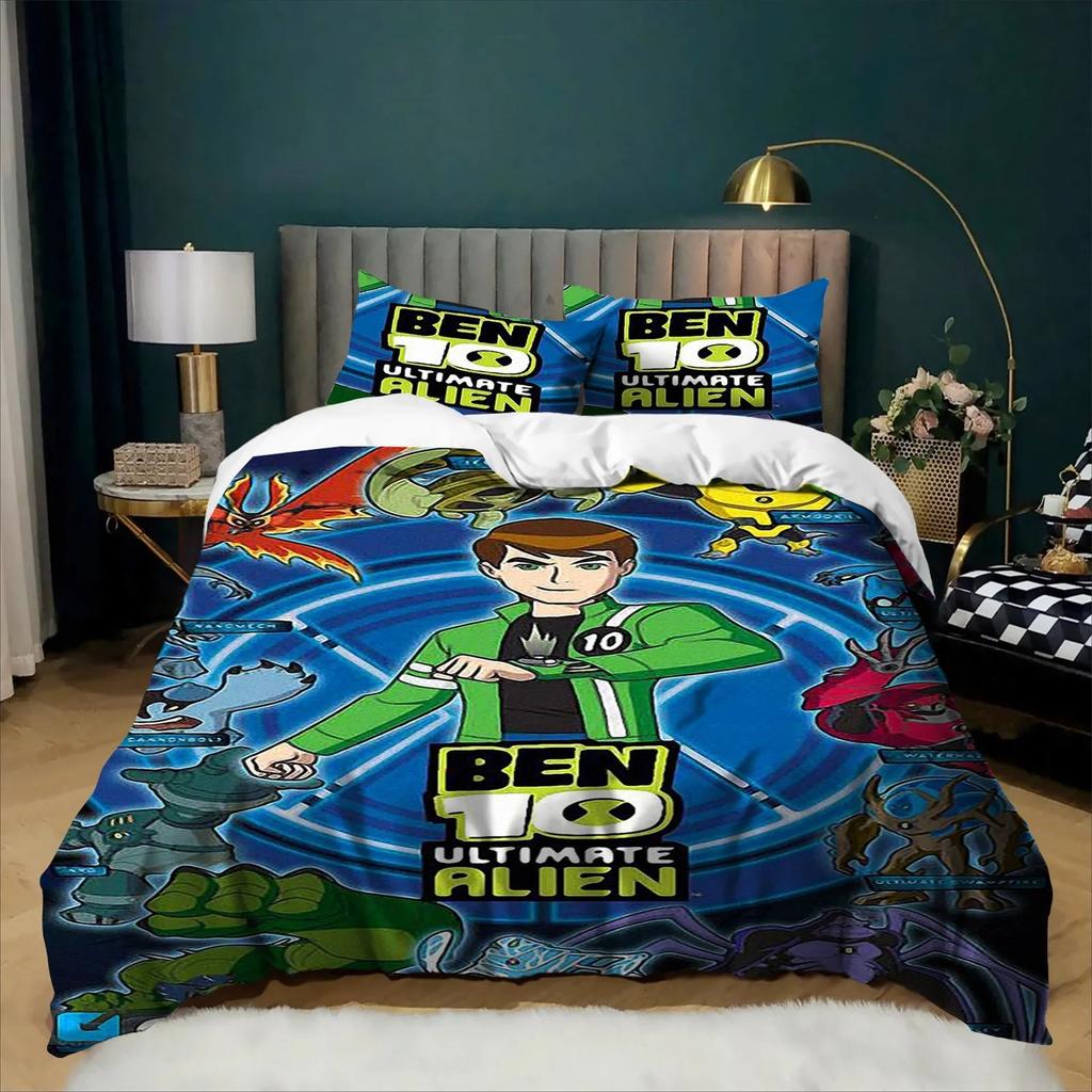 Bedding Set Ben 10 Cartoon 2/3 Pcs 3D Print Duvet Cover Pillowcases Twin Full Queen King Size For Boys Kids Bedroom Decor Gift
