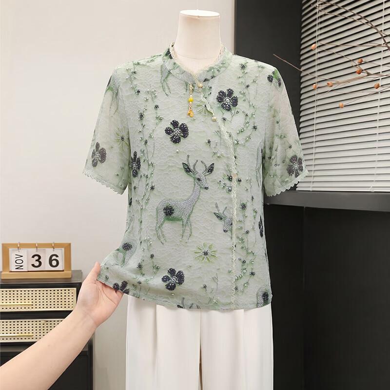 Women s Floral Chiffon Short-Sleeve Summer Top 3XL