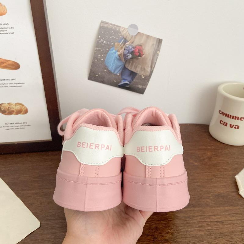 Pink thick baseplate shoes female shell head autumn niche low-top versatile sports little white shoes retro style