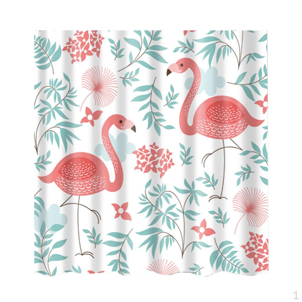 Bathroom Extra Long Fabric Flamingo Bath Shower Curtain With 12 Hooks