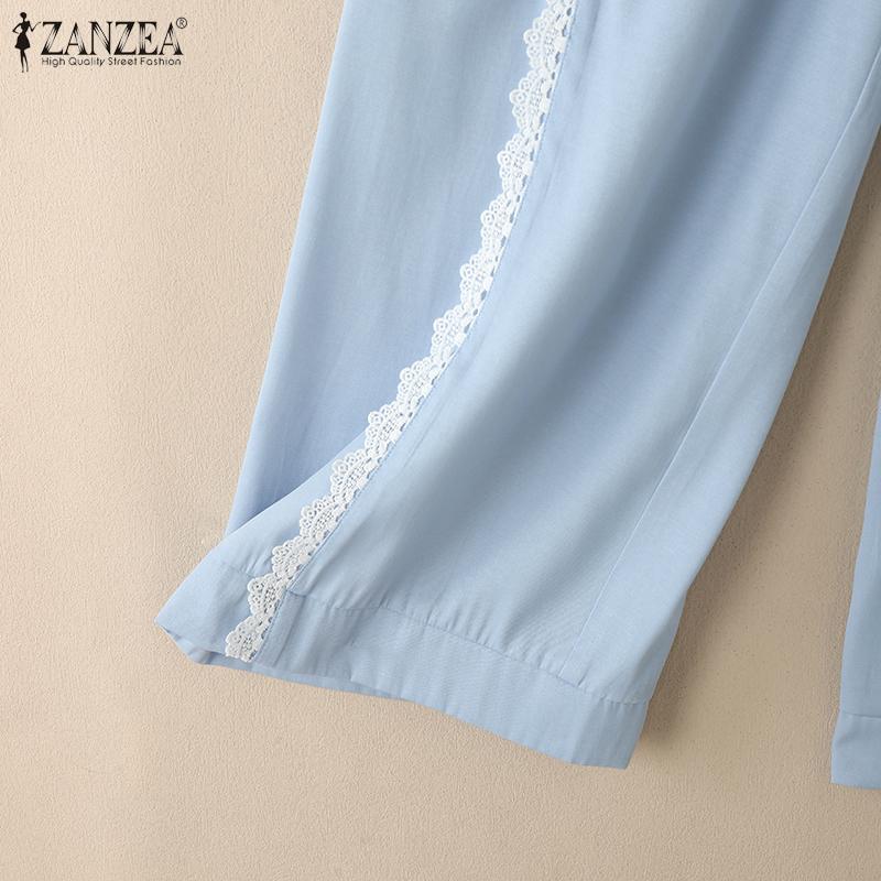 ZANZEA Women Casual Lace Patchwork Loose Straight Pants