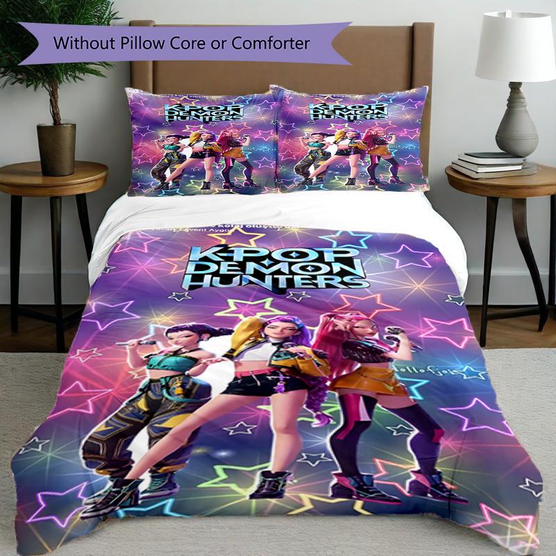 3-teiliges Bettbezug-Set (1 * Bettbezug + 2 * Kissenbezug, ohne Kern),KPop Dämonenjäger Druck Bettwäsche-Set, Schlafzimmer-Dekoration, Ganzjahres, Geburtstagsgeschenk