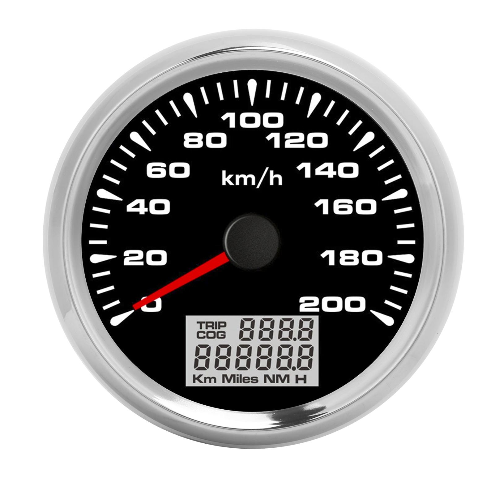 

338-дюймовый указатель GPS-спидометра 0200 км/ч 7 Подсветка IP67 Водонепроницаемый Черный Циферблат Хромированная Рамка для