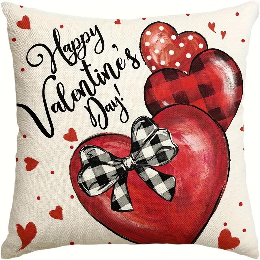 

1 piece red love bow pillow cover, buffalo plaid and polka dot cushion cover 40x40cm/16x16inch