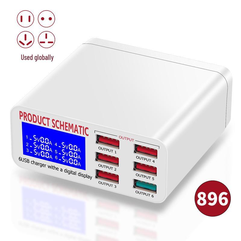 6-Port USB Fast Charger with LCD Display, 40W Multi-Port Desktop Charger