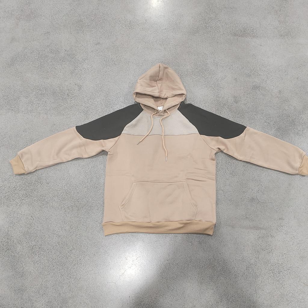 Men's Color Block Raglan Hoodie, Contrast Spliced Textured Long Sleeve Drawstring Pullover Hooded Sweatshirt with Kangaroo Pocket