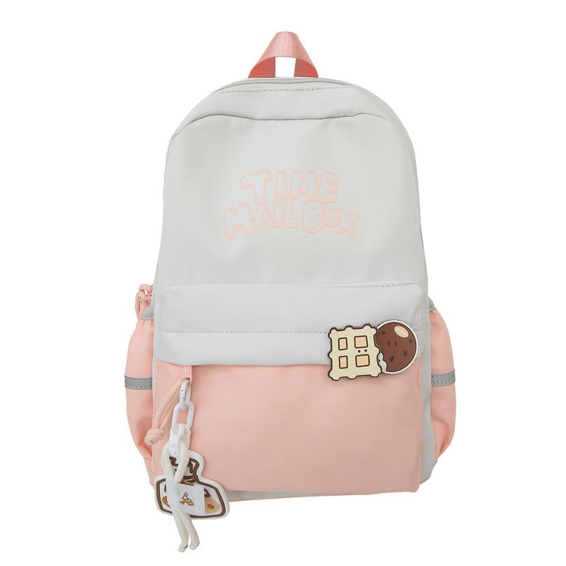 

Студенческий школьный рюкзак большой емкости, контрастный рюкзак для кампуса, женский рюкзак с вышивкой розовый