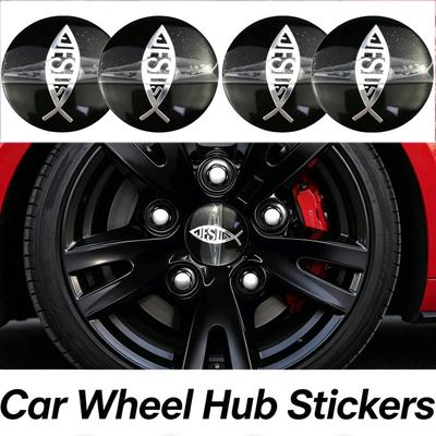 4pcs 56mm Jesus Fish Logo Alloy Car Wheel Center Hub Caps Stickers Accessories
