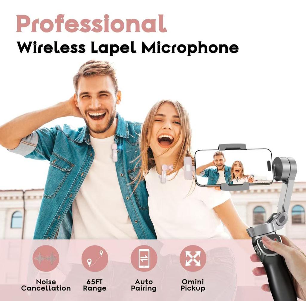 2.4G Wireless Lavalier Microphone Audio Video Recording Mini Mic with Receiver for iPhone Android Live Broadcast Gaming Phone
