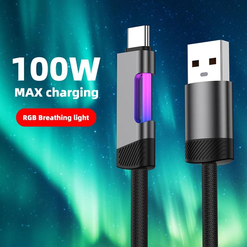 

RGB Light USB Type C кабель 100 Вт PD быстрая зарядка провод для iPhone 15 16 Pro Huawei Xiaomi Realme Samsung USB C зарядное устройство кабель для передачи данных 2m