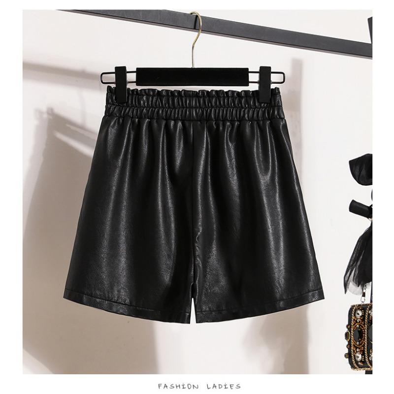 DIMANAF 2023 Plus Größe Herbst Winter Shorts Frauen Neue Schwarz PU Leder Casual Lose Breite Bein Hosen Kurze Hosen