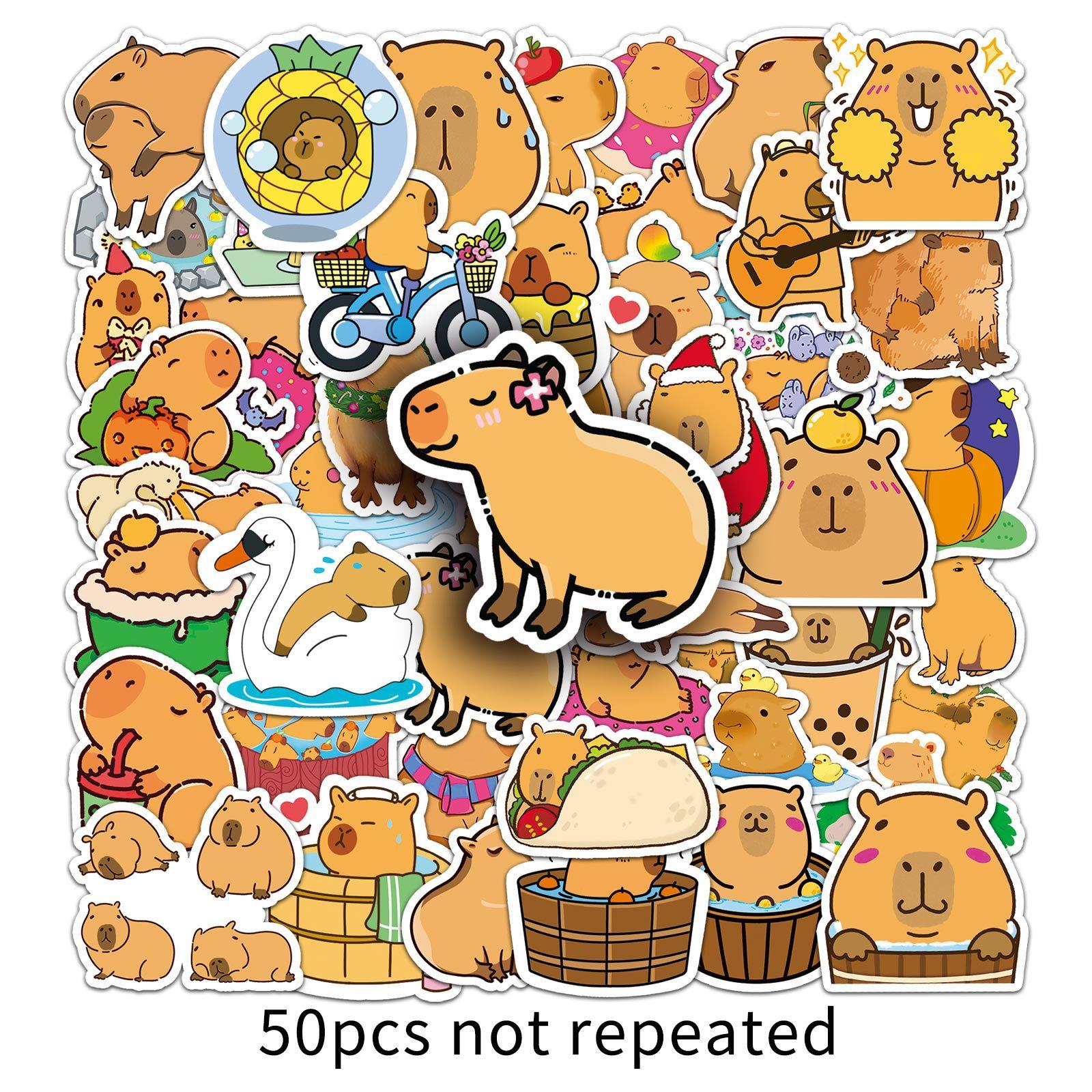 

50-piece Capybara Doodle Cartoon Animal Cards Capybara Gugu Stationery Luggage Waterproof Stickers set of 50pcs